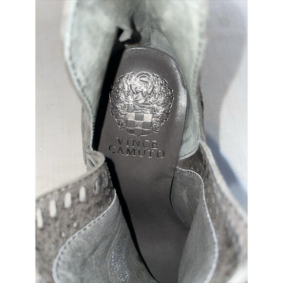 Vince Camuto Zip Back Bootie Women’s Size 4.5 M Gray Leather Block Heel Platform - Picture 2 of 12
